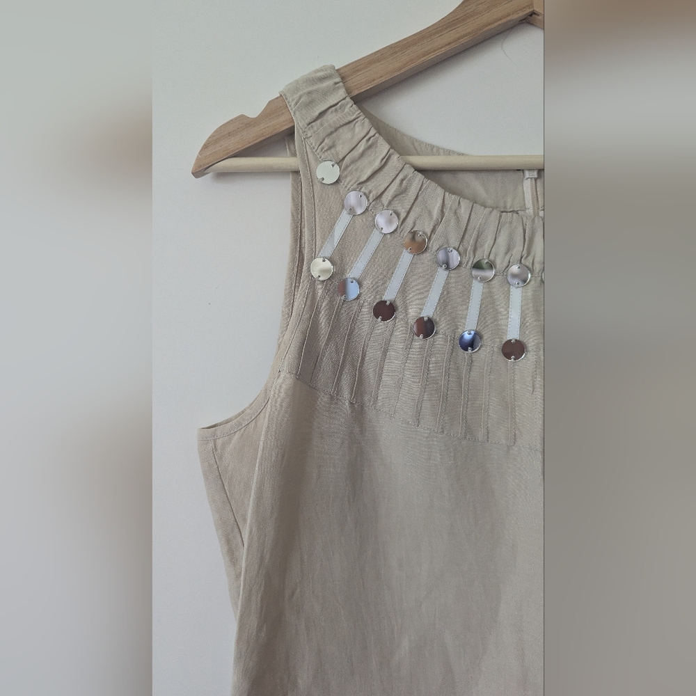 Tory Burch Silk Linen Size 10 Cream Embellished Sleeveless Tank Top Tunic - Picture 7 of 16